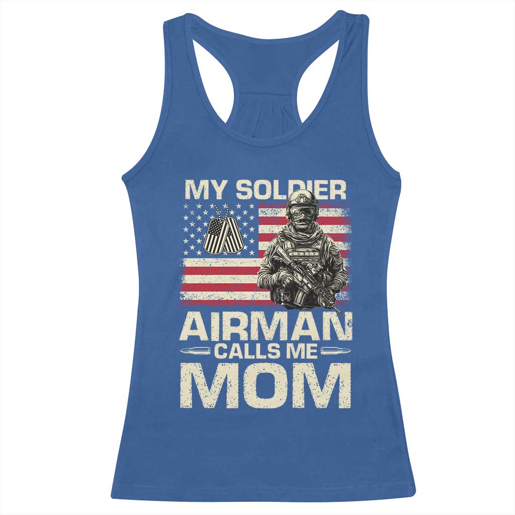 Proud Air Force Mom Racerback Tank Top My Soldier Airman Calls Me Mom US Flag TS10 Royal Blue Print Your Wear