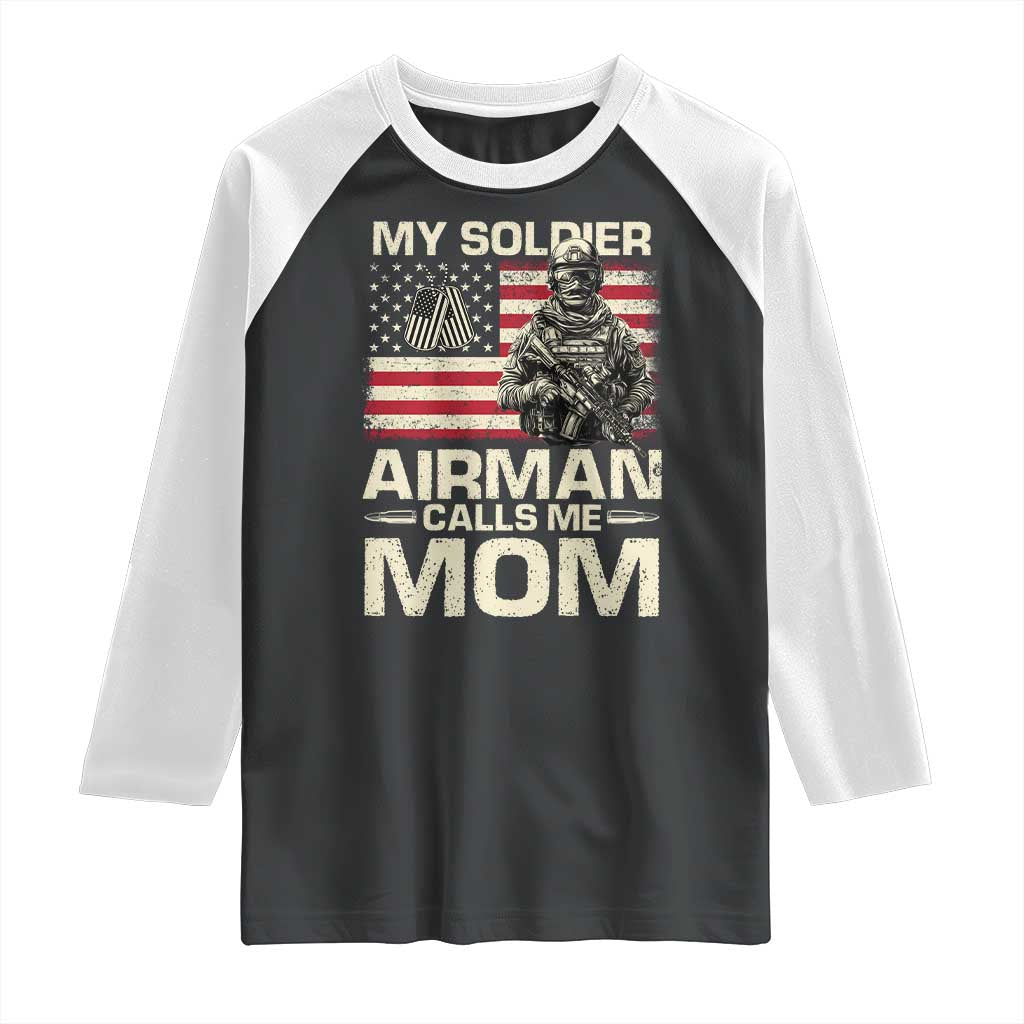 Proud Air Force Mom Raglan Shirt My Soldier Airman Calls Me Mom US Flag TS10 Black White Print Your Wear
