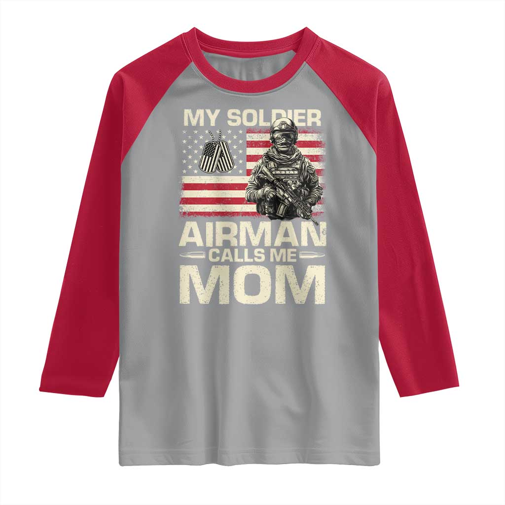 Proud Air Force Mom Raglan Shirt My Soldier Airman Calls Me Mom US Flag TS10 Sport Gray Red Print Your Wear
