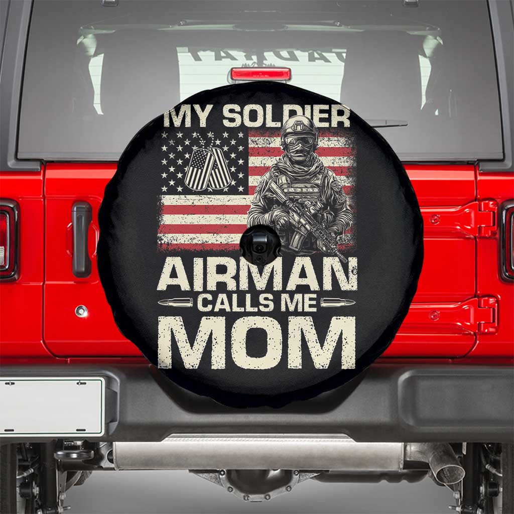 Proud Air Force Mom Spare Tire Cover My Soldier Airman Calls Me Mom US Flag TS10 Black Print Your Wear