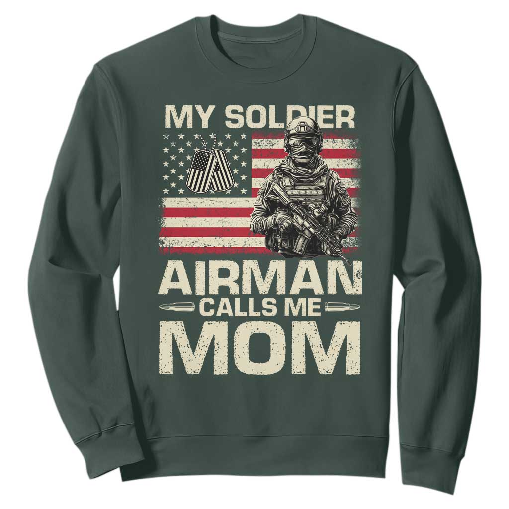 Proud Air Force Mom Sweatshirt My Soldier Airman Calls Me Mom US Flag TS10 Dark Forest Green Print Your Wear