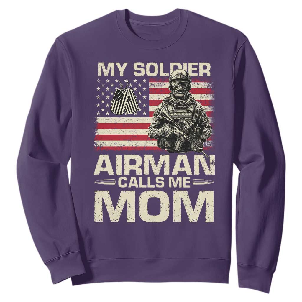 Proud Air Force Mom Sweatshirt My Soldier Airman Calls Me Mom US Flag TS10 Purple Print Your Wear