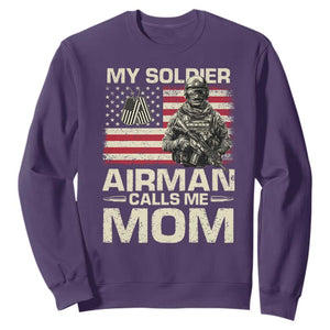 Proud Air Force Mom Sweatshirt My Soldier Airman Calls Me Mom US Flag TS10 Purple Print Your Wear