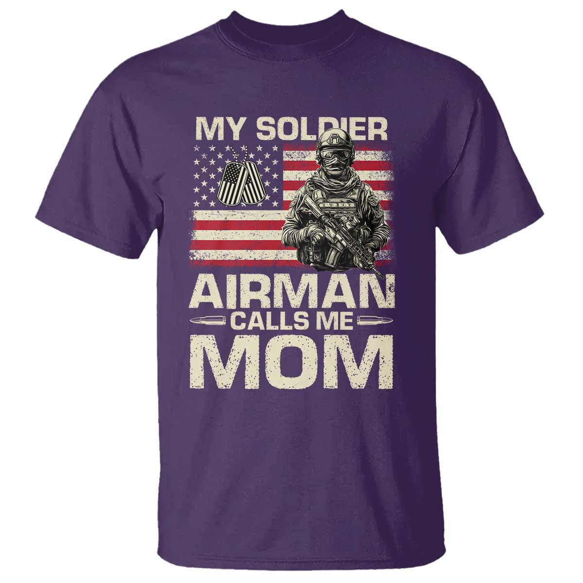 Proud Air Force Mom T Shirt My Soldier Airman Calls Me Mom US Flag TS10 Purple Print Your Wear