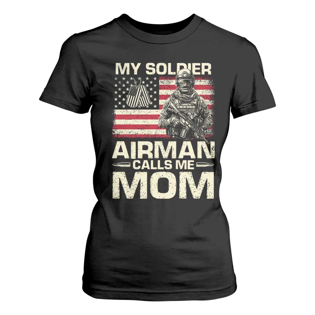 Proud Air Force Mom T Shirt For Women My Soldier Airman Calls Me Mom US Flag TS10 Black Print Your Wear