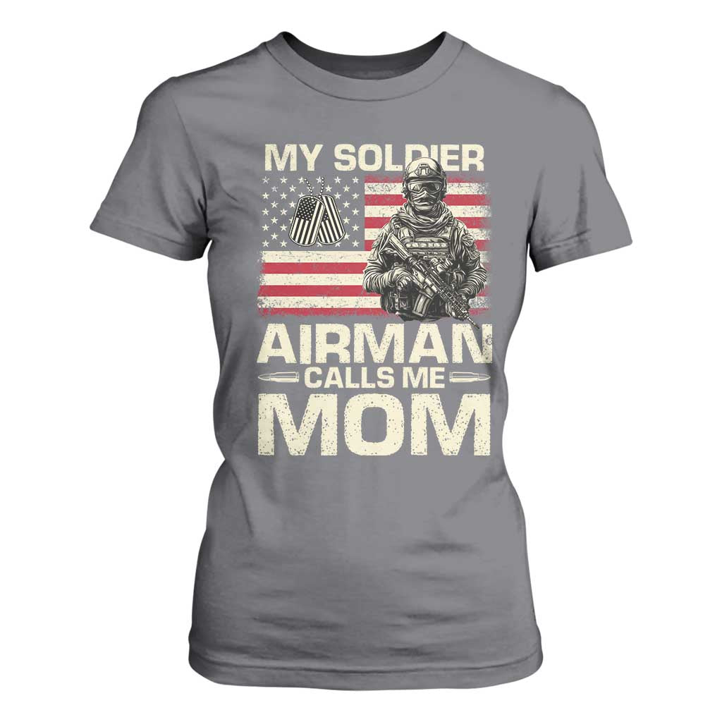 Proud Air Force Mom T Shirt For Women My Soldier Airman Calls Me Mom US Flag TS10 Charcoal Print Your Wear