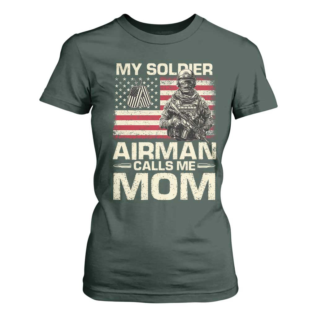 Proud Air Force Mom T Shirt For Women My Soldier Airman Calls Me Mom US Flag TS10 Dark Forest Green Print Your Wear