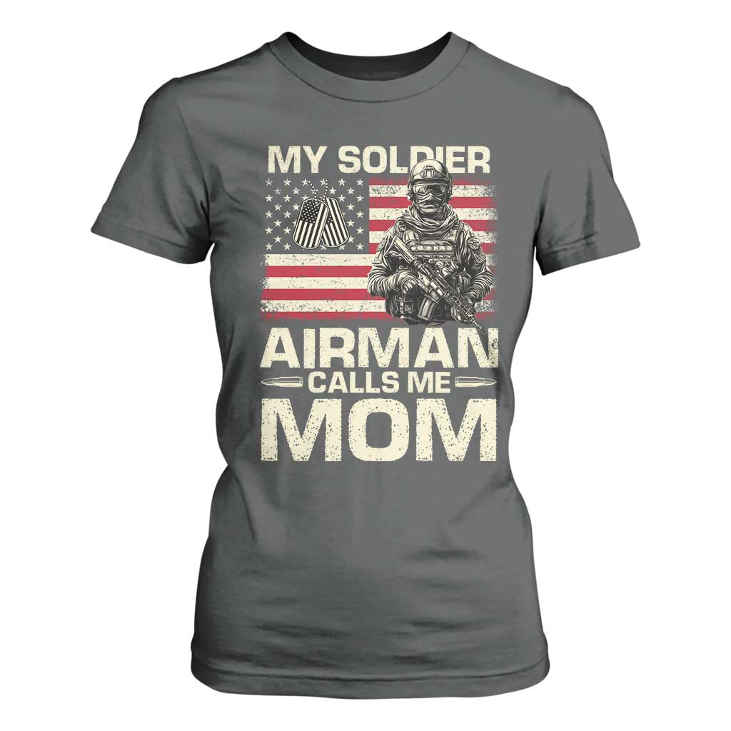 Proud Air Force Mom T Shirt For Women My Soldier Airman Calls Me Mom US Flag TS10 Dark Heather Print Your Wear