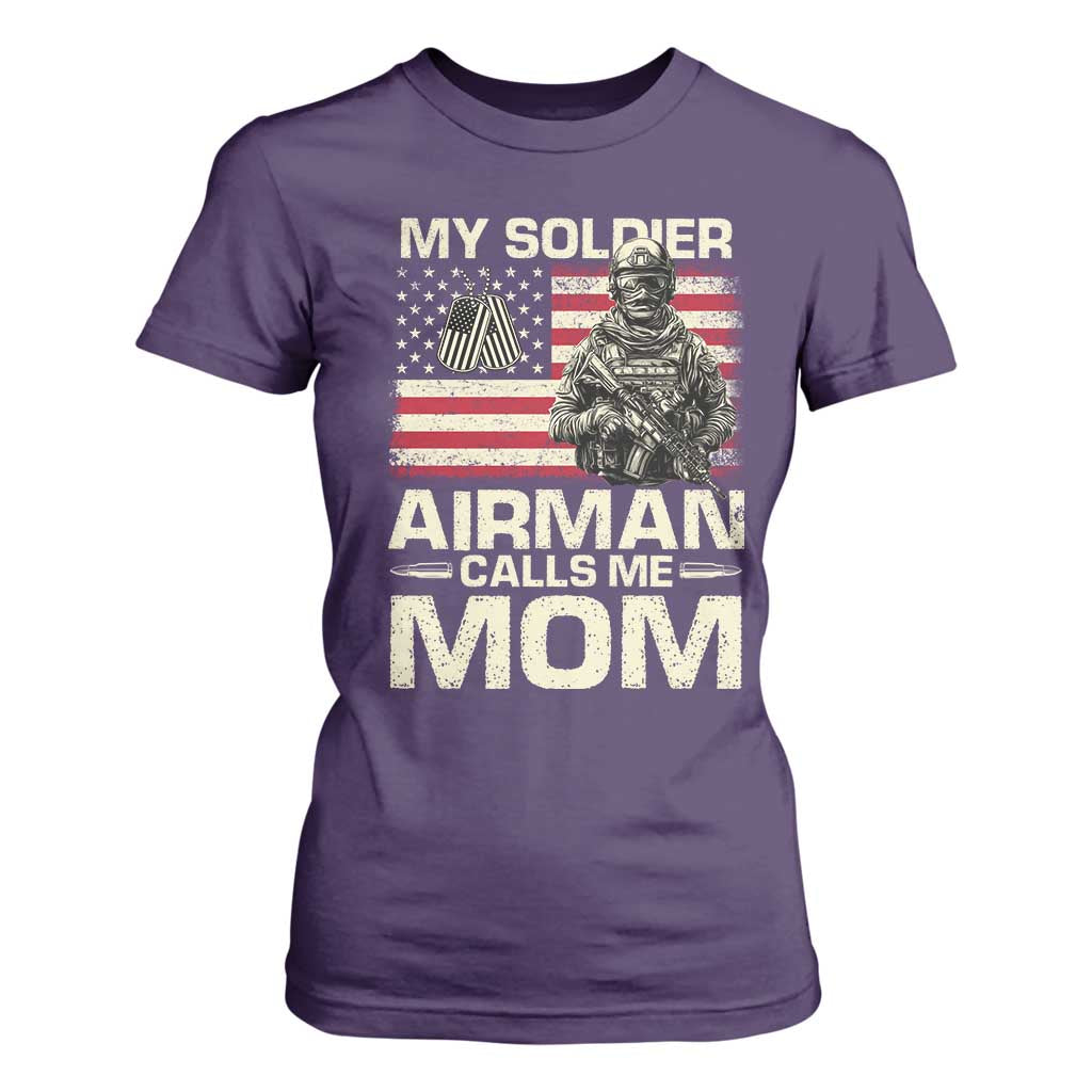 Proud Air Force Mom T Shirt For Women My Soldier Airman Calls Me Mom US Flag TS10 Purple Print Your Wear