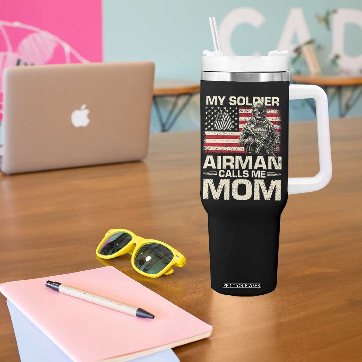 Proud Air Force Mom Tumbler With Handle My Soldier Airman Calls Me Mom US Flag TS10 Print Your Wear