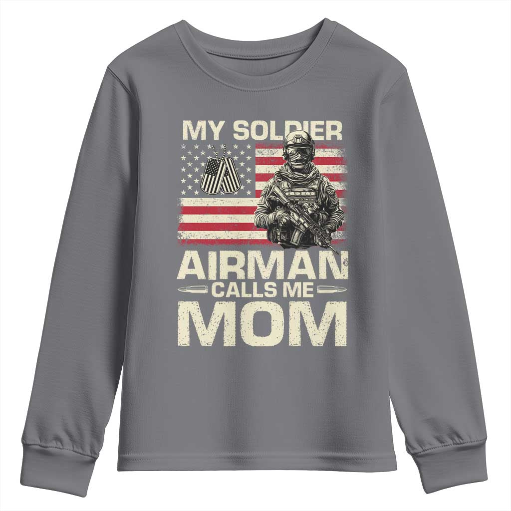 Proud Air Force Mom Youth Sweatshirt My Soldier Airman Calls Me Mom US Flag TS10 Charcoal Print Your Wear
