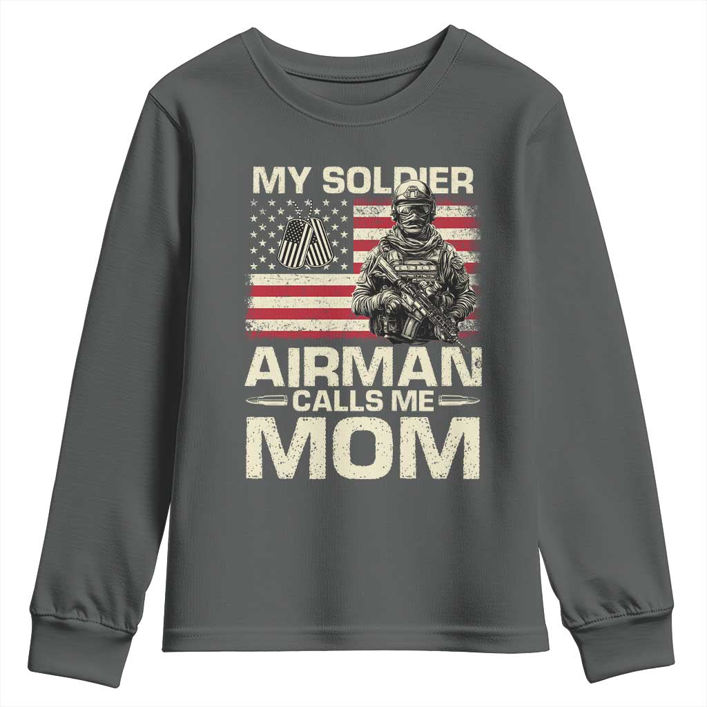 Proud Air Force Mom Youth Sweatshirt My Soldier Airman Calls Me Mom US Flag TS10 Dark Heather Print Your Wear