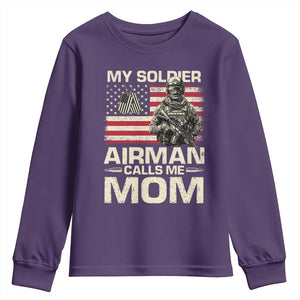 Proud Air Force Mom Youth Sweatshirt My Soldier Airman Calls Me Mom US Flag TS10 Purple Print Your Wear