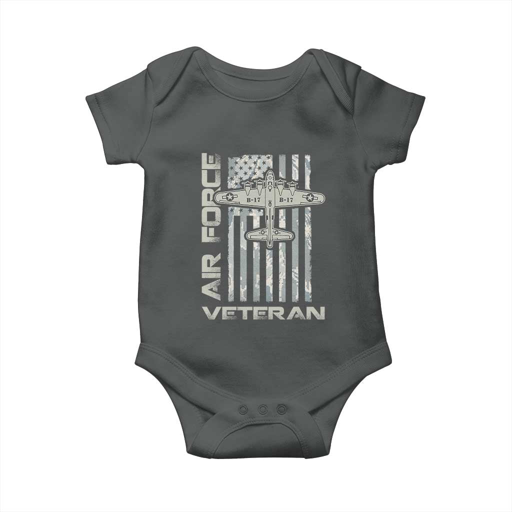 Air Force Veteran Baby Onesie Vintage Camo USA Flag Veterans TS10 Dark Heather Print Your Wear