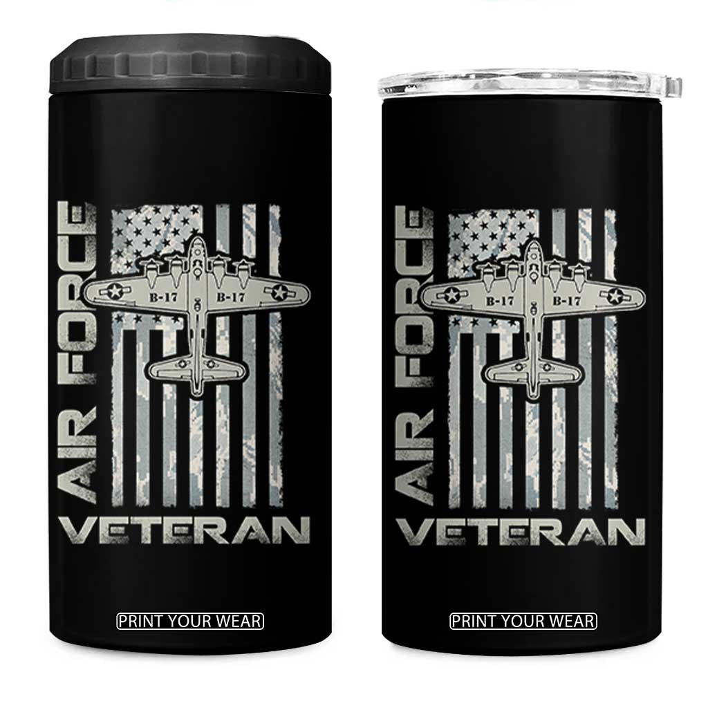 Air Force Veteran 4 in 1 Can Cooler Tumbler Vintage Camo USA Flag Veterans TS10 One Size: 16 oz Black Print Your Wear