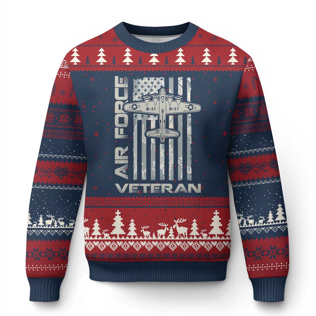 Air Force Veteran Ugly Christmas Sweater Vintage Camo USA Flag Veterans TS10 Navy Red Print Your Wear
