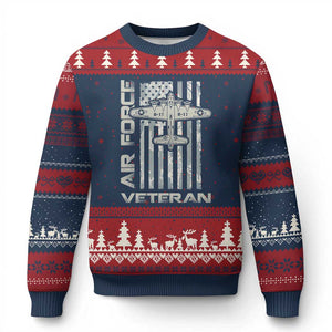 Air Force Veteran Ugly Christmas Sweater Vintage Camo USA Flag Veterans TS10 Navy Red Print Your Wear