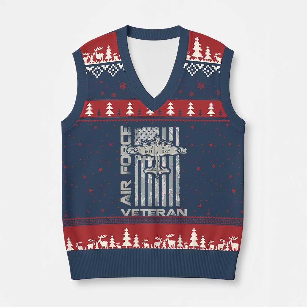 Air Force Veteran V-Neck Knit Sweater Vest Vintage Camo USA Flag Veterans TS10 Navy Red Print Your Wear