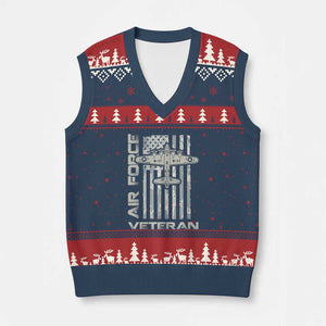 Air Force Veteran V-Neck Knit Sweater Vest Vintage Camo USA Flag Veterans TS10 Navy Red Print Your Wear