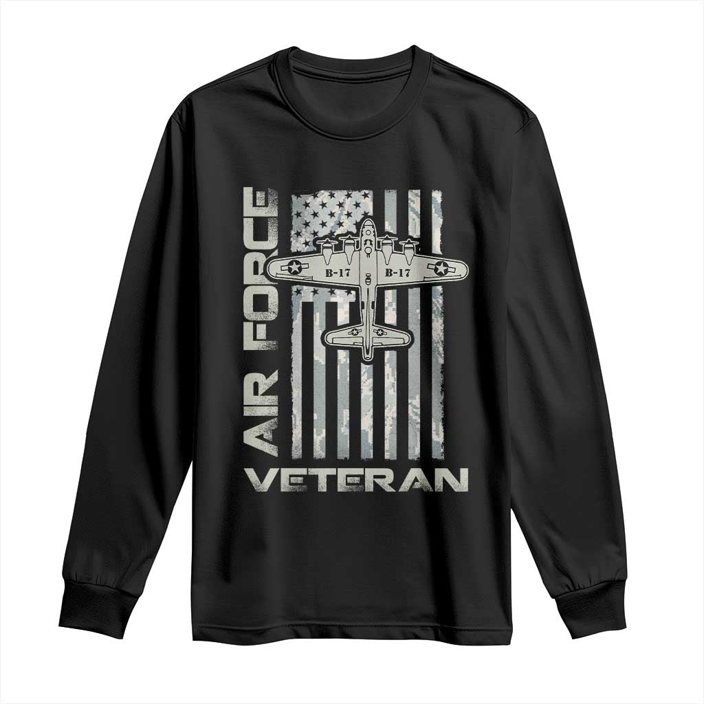 Air Force Veteran Long Sleeve Shirt Vintage Camo USA Flag Veterans TS10 Black Print Your Wear