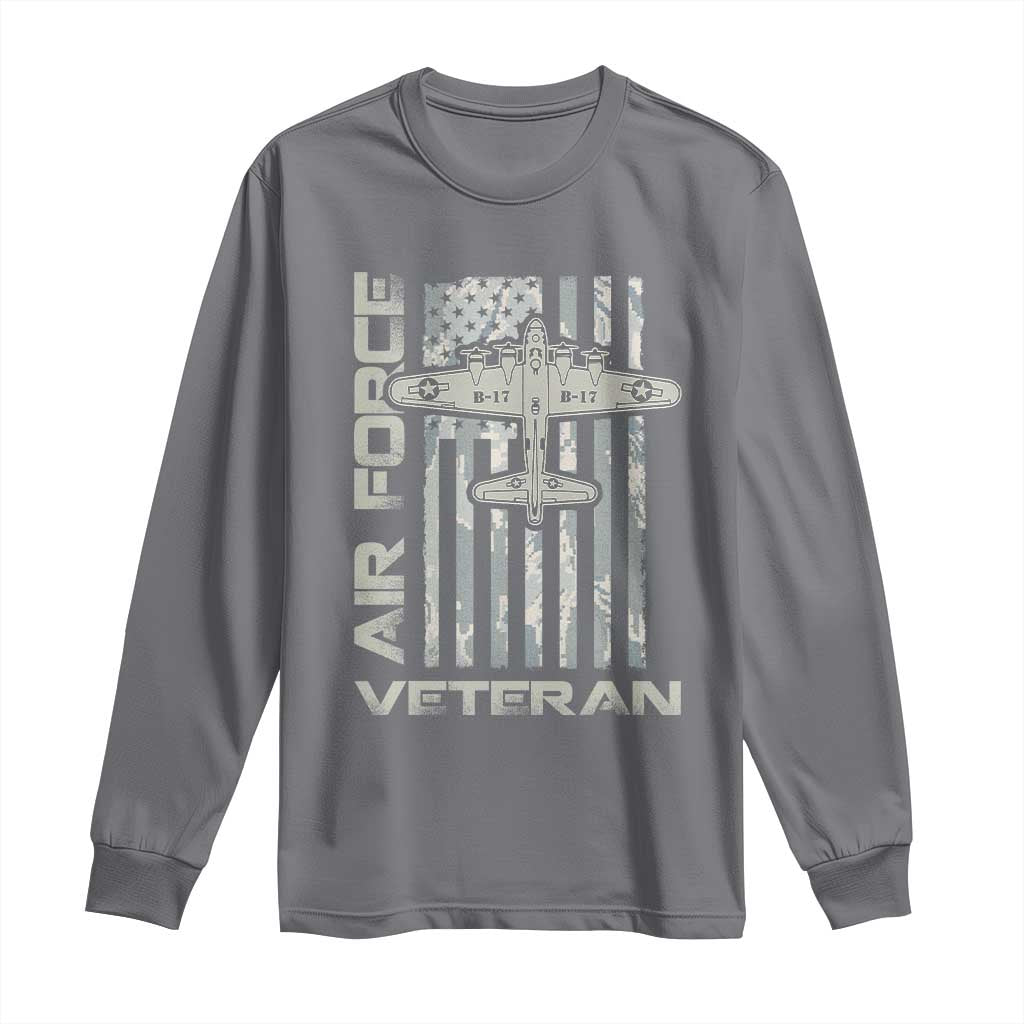 Air Force Veteran Long Sleeve Shirt Vintage Camo USA Flag Veterans TS10 Charcoal Print Your Wear