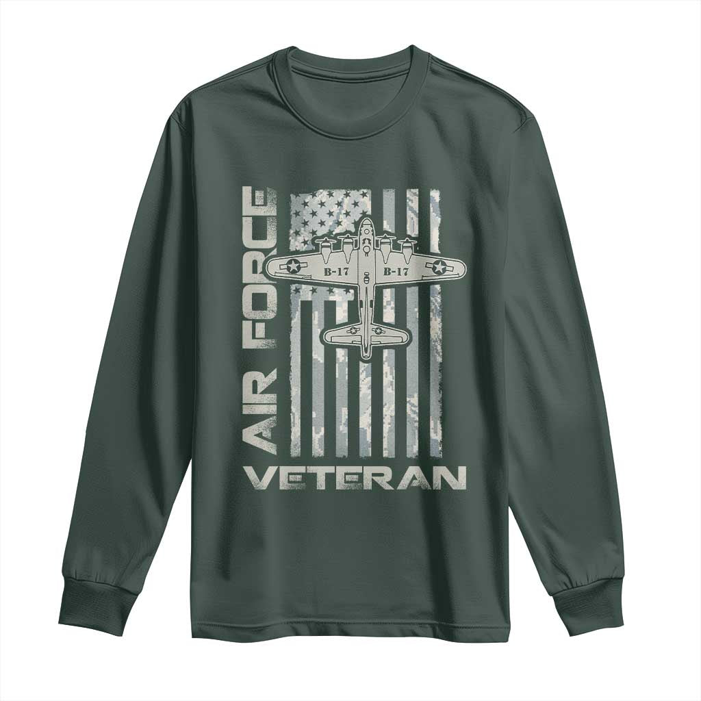Air Force Veteran Long Sleeve Shirt Vintage Camo USA Flag Veterans TS10 Dark Forest Green Print Your Wear
