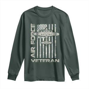 Air Force Veteran Long Sleeve Shirt Vintage Camo USA Flag Veterans TS10 Dark Forest Green Print Your Wear