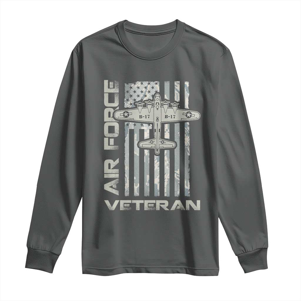 Air Force Veteran Long Sleeve Shirt Vintage Camo USA Flag Veterans TS10 Dark Heather Print Your Wear