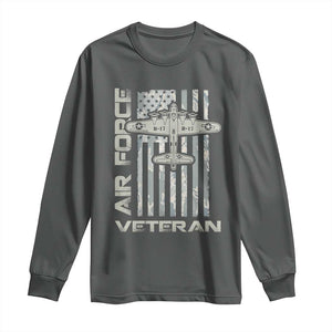 Air Force Veteran Long Sleeve Shirt Vintage Camo USA Flag Veterans TS10 Dark Heather Print Your Wear