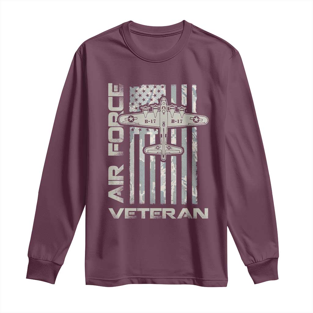 Air Force Veteran Long Sleeve Shirt Vintage Camo USA Flag Veterans TS10 Maroon Print Your Wear