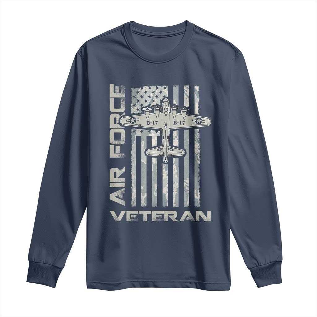 Air Force Veteran Long Sleeve Shirt Vintage Camo USA Flag Veterans TS10 Navy Print Your Wear