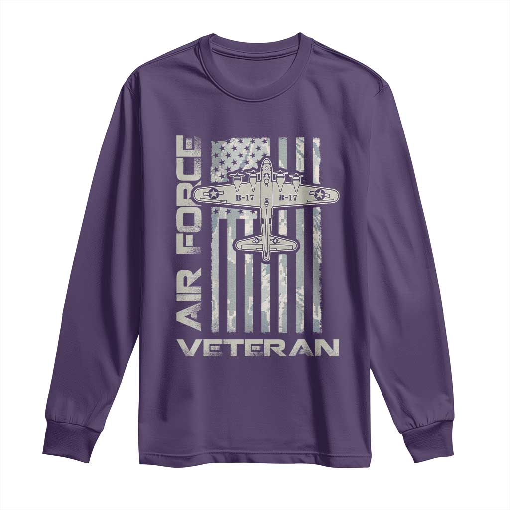 Air Force Veteran Long Sleeve Shirt Vintage Camo USA Flag Veterans TS10 Purple Print Your Wear