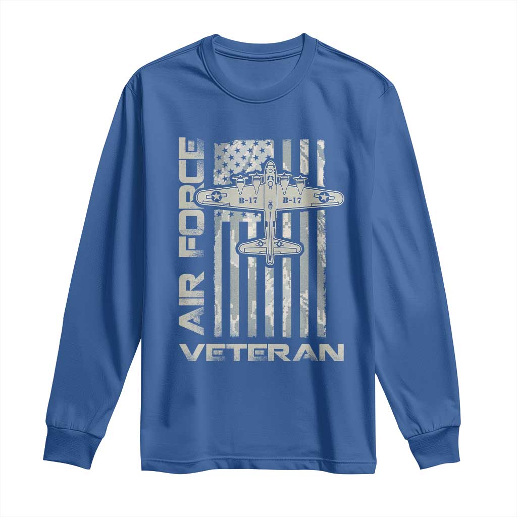 Air Force Veteran Long Sleeve Shirt Vintage Camo USA Flag Veterans TS10 Royal Blue Print Your Wear