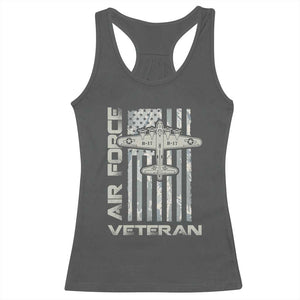 Air Force Veteran Racerback Tank Top Vintage Camo USA Flag Veterans TS10 Dark Heather Print Your Wear