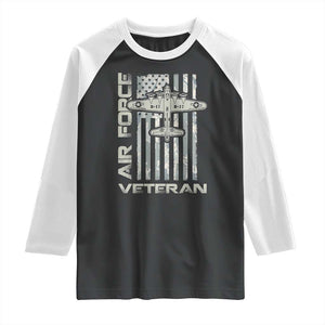 Air Force Veteran Raglan Shirt Vintage Camo USA Flag Veterans TS10 Black White Print Your Wear