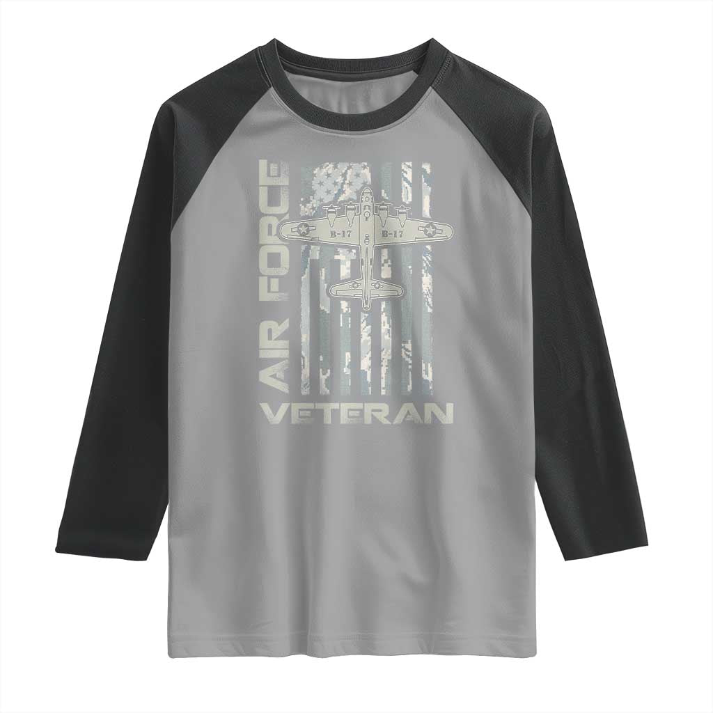 Air Force Veteran Raglan Shirt Vintage Camo USA Flag Veterans TS10 Sport Gray Black Print Your Wear