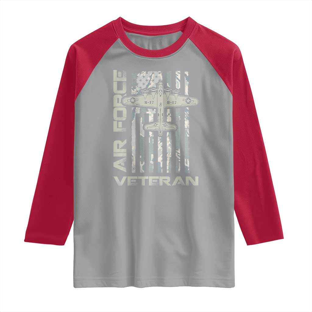Air Force Veteran Raglan Shirt Vintage Camo USA Flag Veterans TS10 Sport Gray Red Print Your Wear