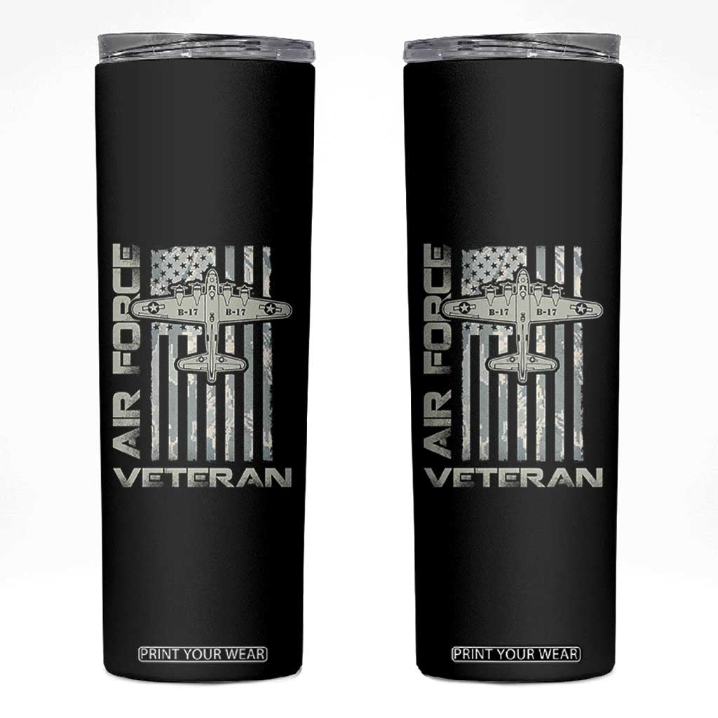 Air Force Veteran Skinny Tumbler Vintage Camo USA Flag Veterans TS10 Black Print Your Wear