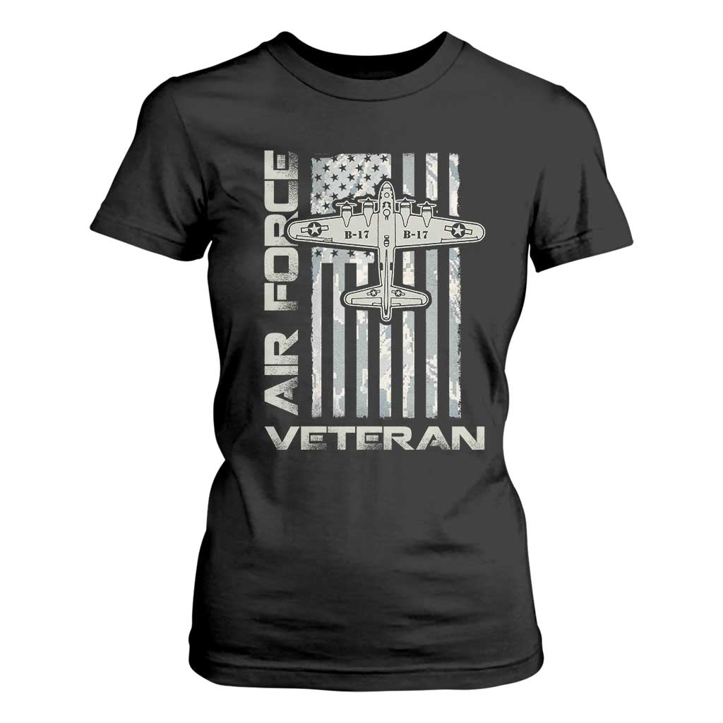 Air Force Veteran T Shirt For Women Vintage Camo USA Flag Veterans TS10 Black Print Your Wear