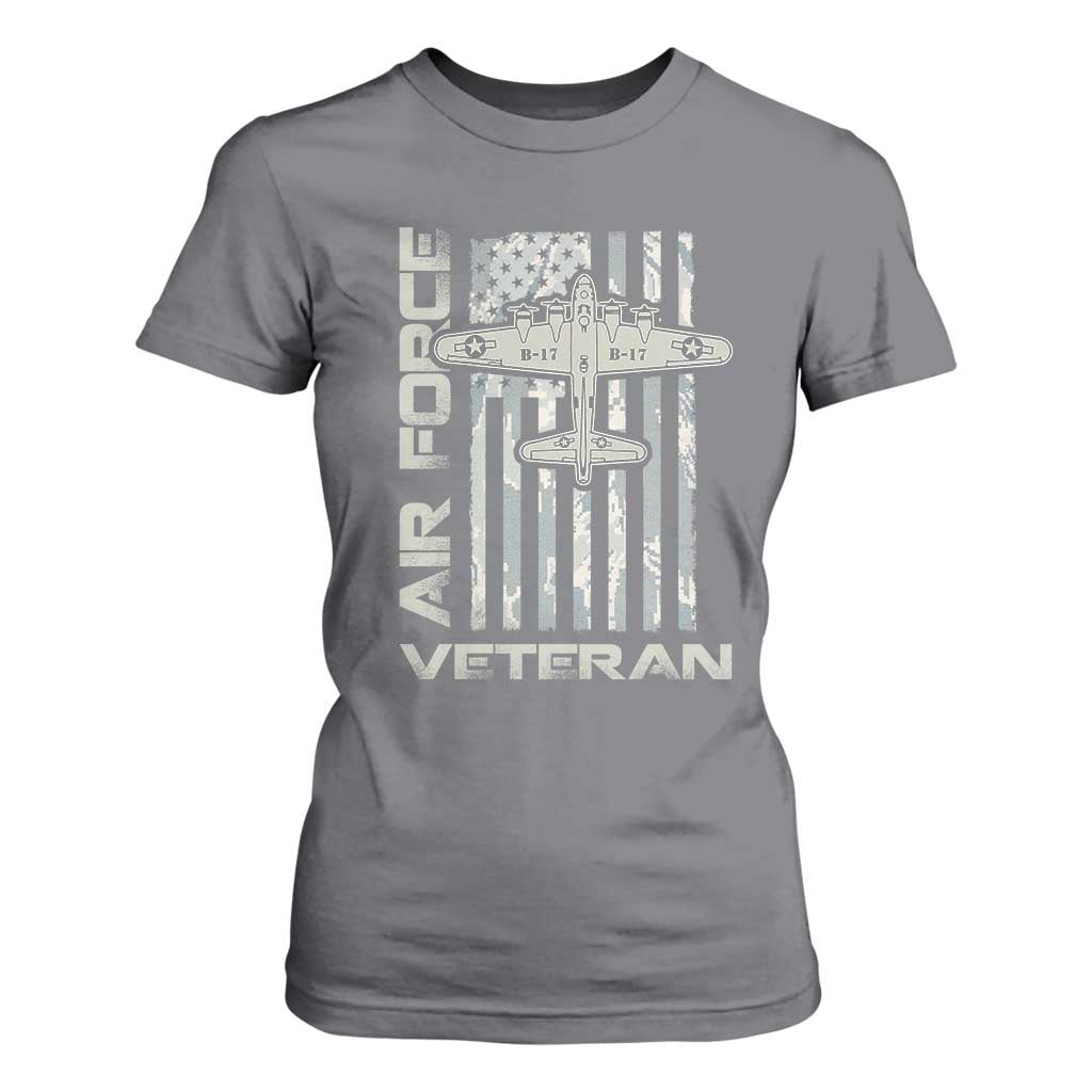 Air Force Veteran T Shirt For Women Vintage Camo USA Flag Veterans TS10 Charcoal Print Your Wear