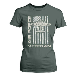 Air Force Veteran T Shirt For Women Vintage Camo USA Flag Veterans TS10 Dark Forest Green Print Your Wear