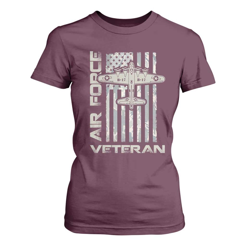 Air Force Veteran T Shirt For Women Vintage Camo USA Flag Veterans TS10 Maroon Print Your Wear