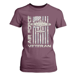 Air Force Veteran T Shirt For Women Vintage Camo USA Flag Veterans TS10 Maroon Print Your Wear