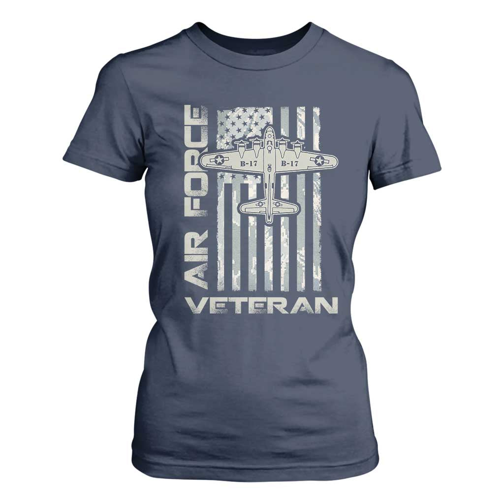 Air Force Veteran T Shirt For Women Vintage Camo USA Flag Veterans TS10 Navy Print Your Wear