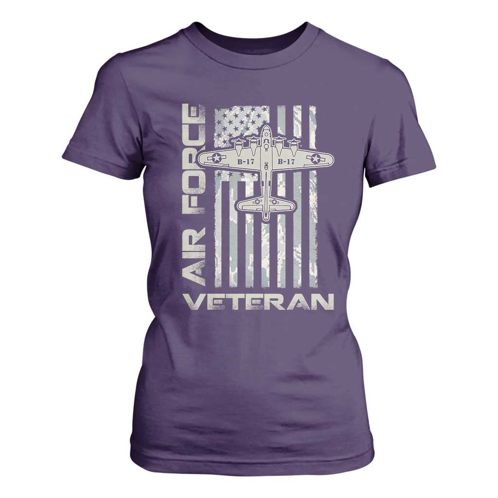 Air Force Veteran T Shirt For Women Vintage Camo USA Flag Veterans TS10 Purple Print Your Wear