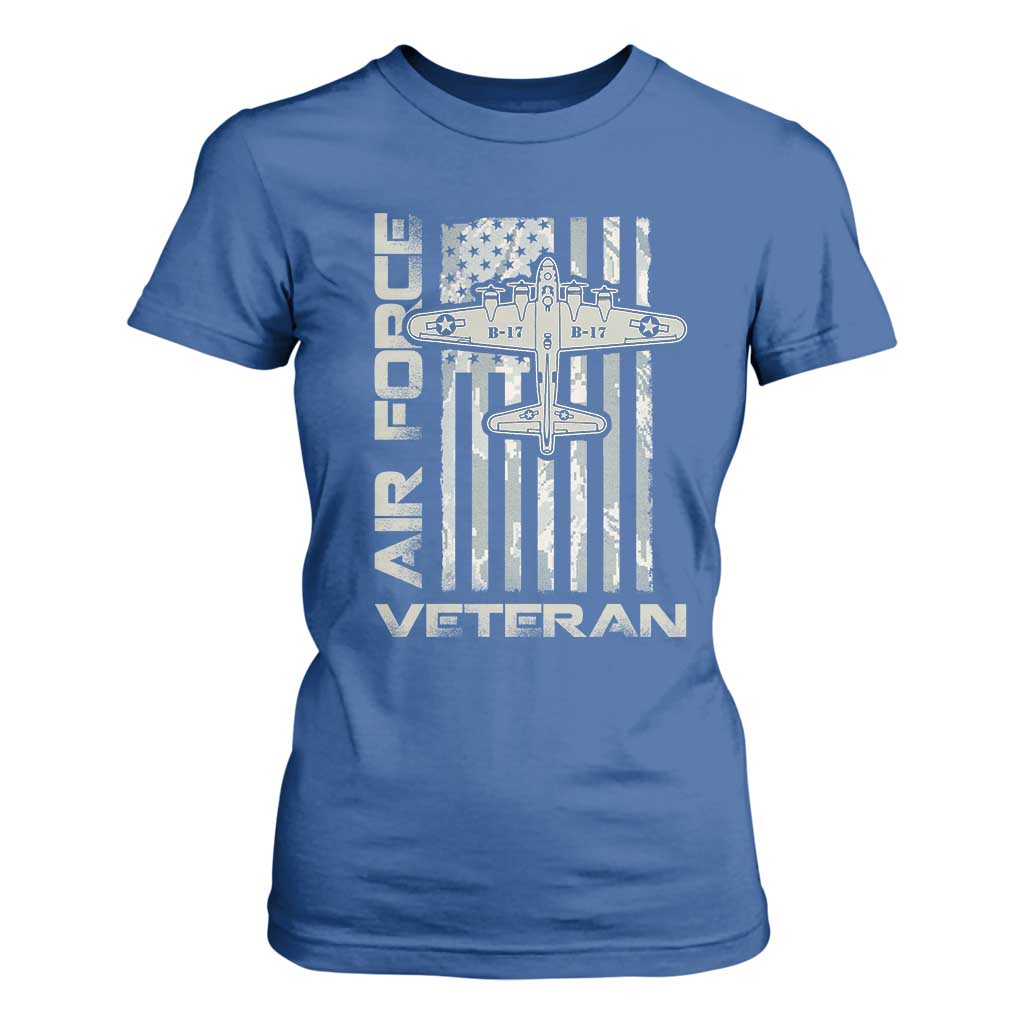 Air Force Veteran T Shirt For Women Vintage Camo USA Flag Veterans TS10 Royal Blue Print Your Wear