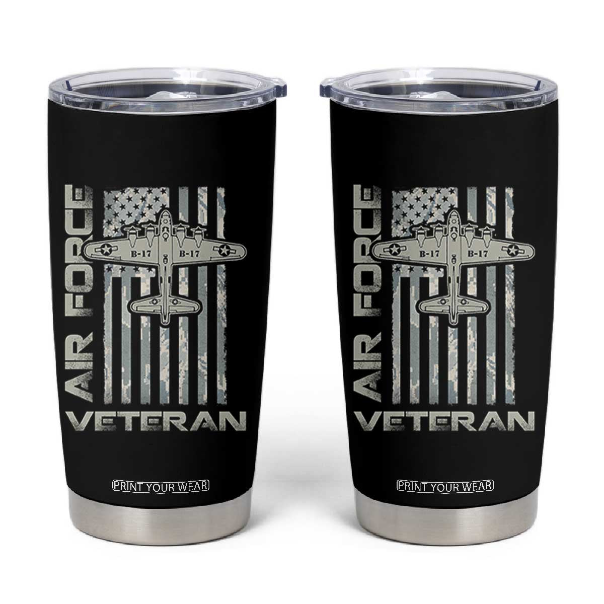 Air Force Veteran Tumbler Cup Vintage Camo USA Flag Veterans TS10 Black Print Your Wear