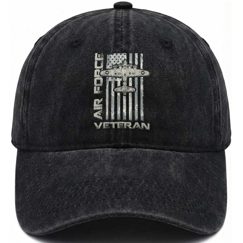 Air Force Veteran Washed Cotton Baseball Cap Vintage Camo USA Flag Veterans TS10 Washed Cap Universal Fit Black Print Your Wear