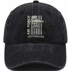 Air Force Veteran Washed Cotton Baseball Cap Vintage Camo USA Flag Veterans TS10 Washed Cap Universal Fit Black Print Your Wear