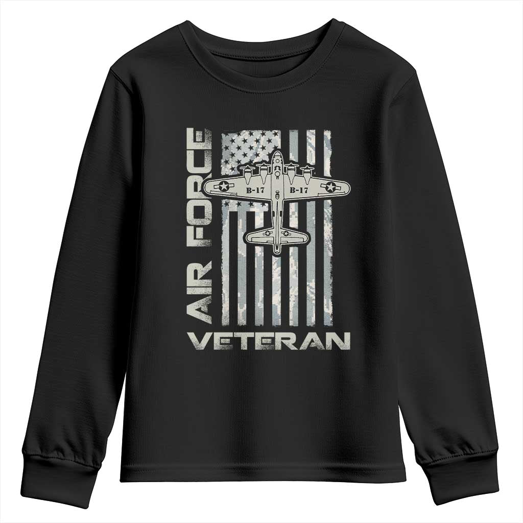 Air Force Veteran Youth Sweatshirt Vintage Camo USA Flag Veterans TS10 Black Print Your Wear
